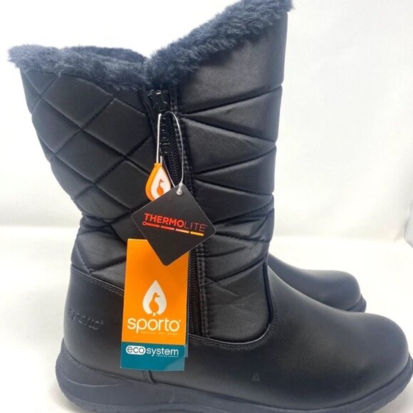 Sporto Janet Thermolite Waterproof Winter Boot Zipper Black Size 9 - Picture 2 of 6